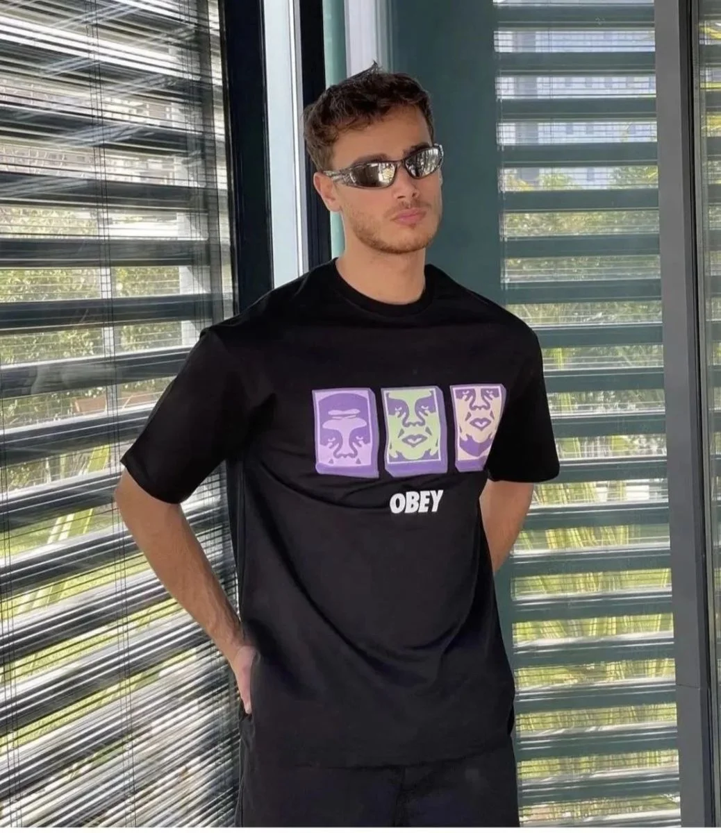 ERKEK Bisiklet Yaka Baskılı Oversize Kısa kol T-Shirt - Siyah