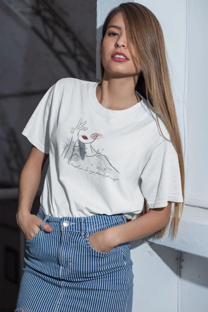 Kadın Özel Baskılı Modern Fit %100 Pamuk Bisiklet Yaka T-Shirt