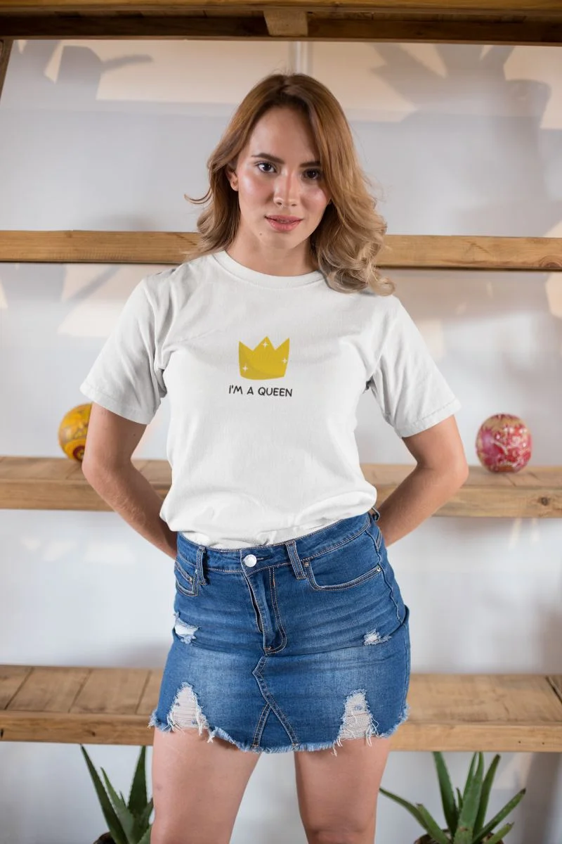 Kadın Özel Baskılı Modern Fit %100 Pamuk Bisiklet Yaka T-Shirt