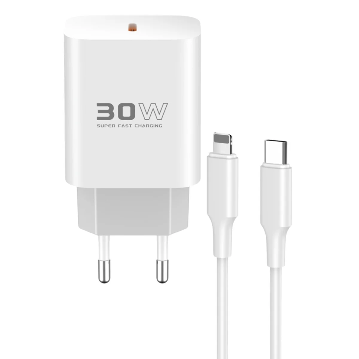 C87C 30W Type-C Çıkışlı Ekstra DL50 1M Type-C to Lightning Kablolu PD Şarj Cihazı - Beyaz