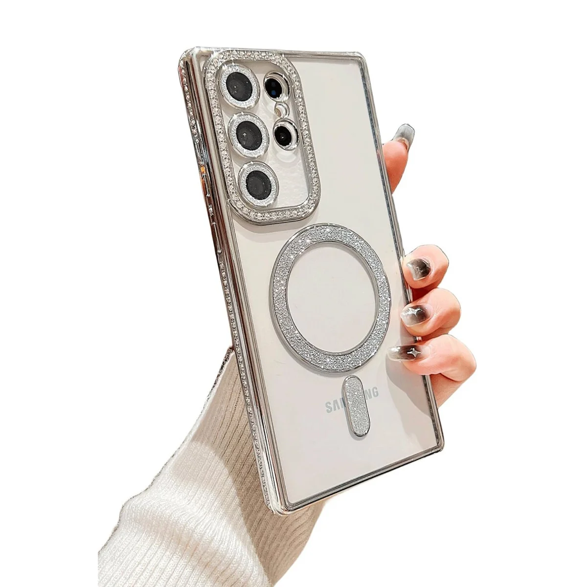 Galaxy S24 Ultra Kılıf Joke Simli Magneticsafe Kılıf - Siyah