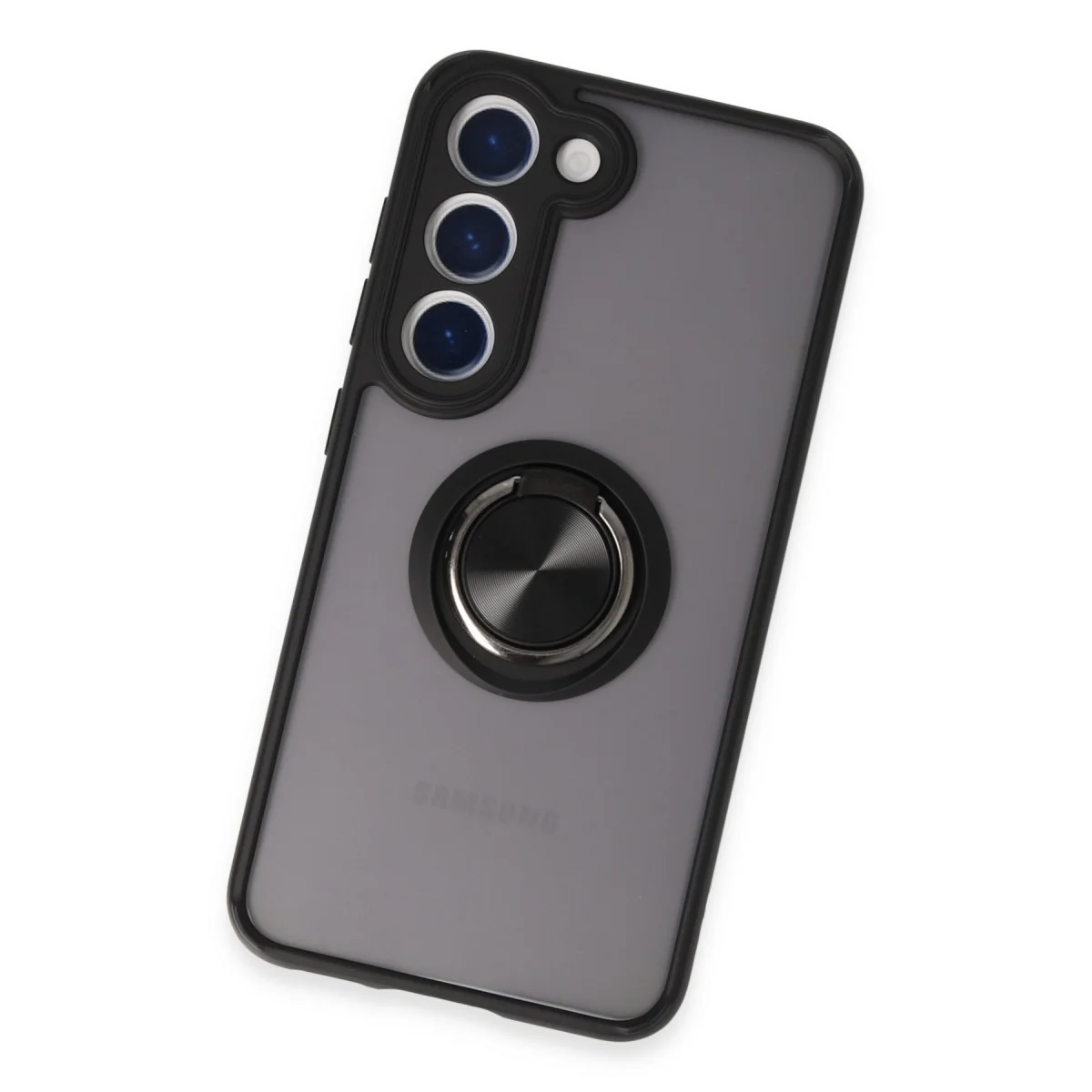 Galaxy S23 Kılıf Montreal Yüzüklü Silikon Kapak - Siyah