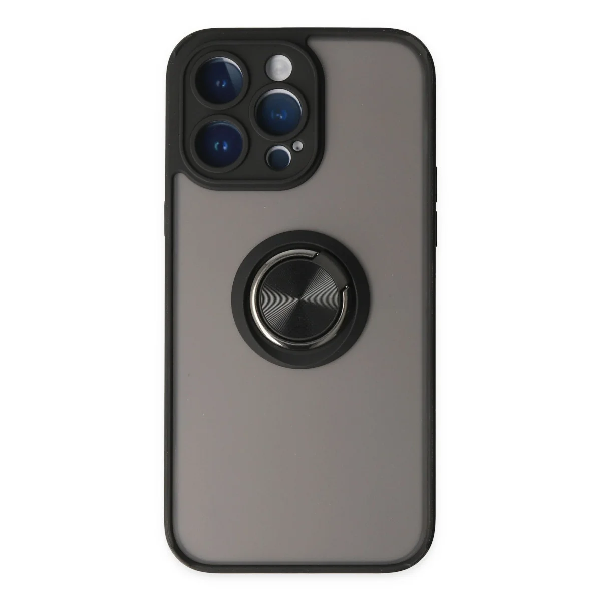 iPhone 14 Pro Max Kılıf Montreal Yüzüklü Silikon Kapak - Siyah