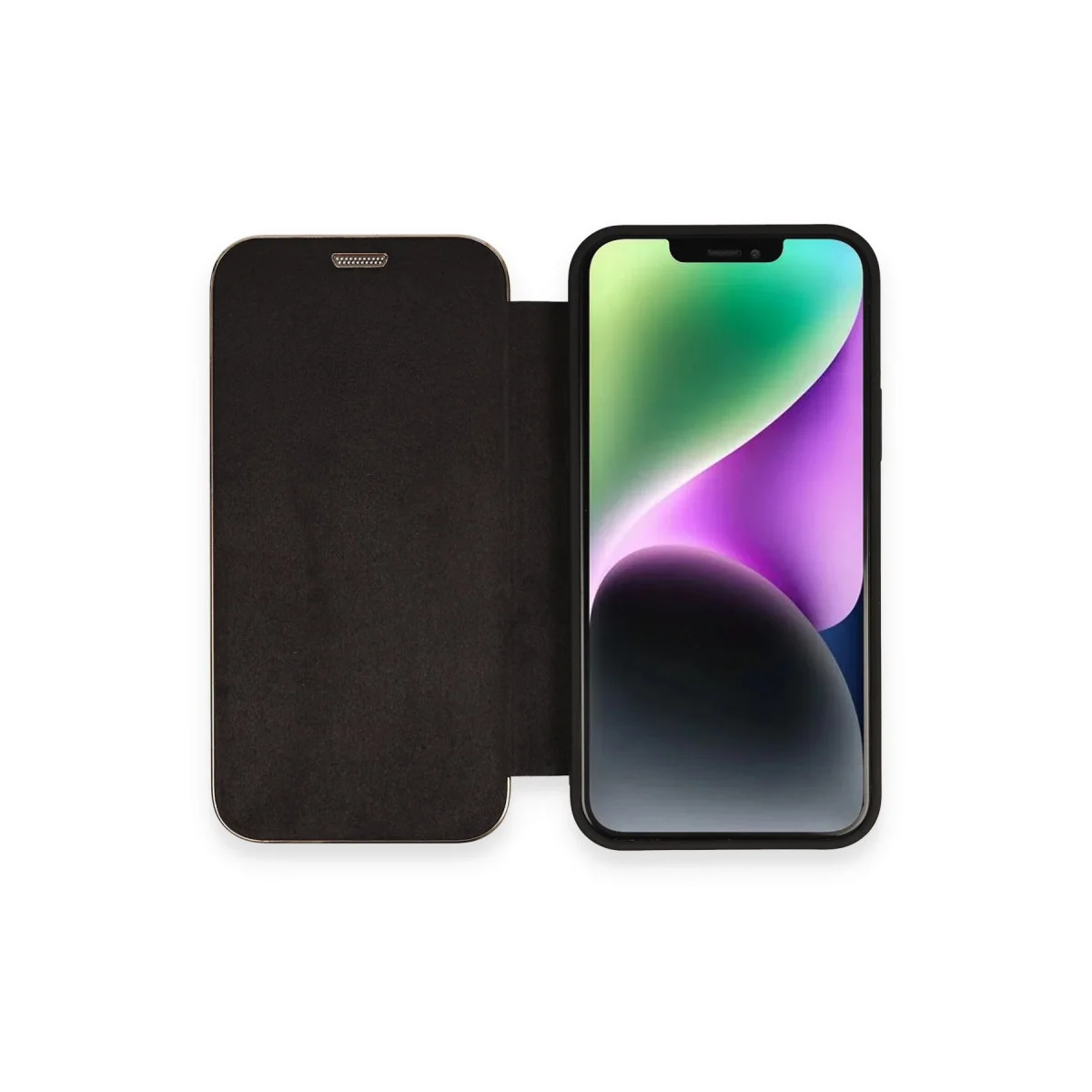 iPhone 12 Kılıf Dolpin Kapaklı - Siyah