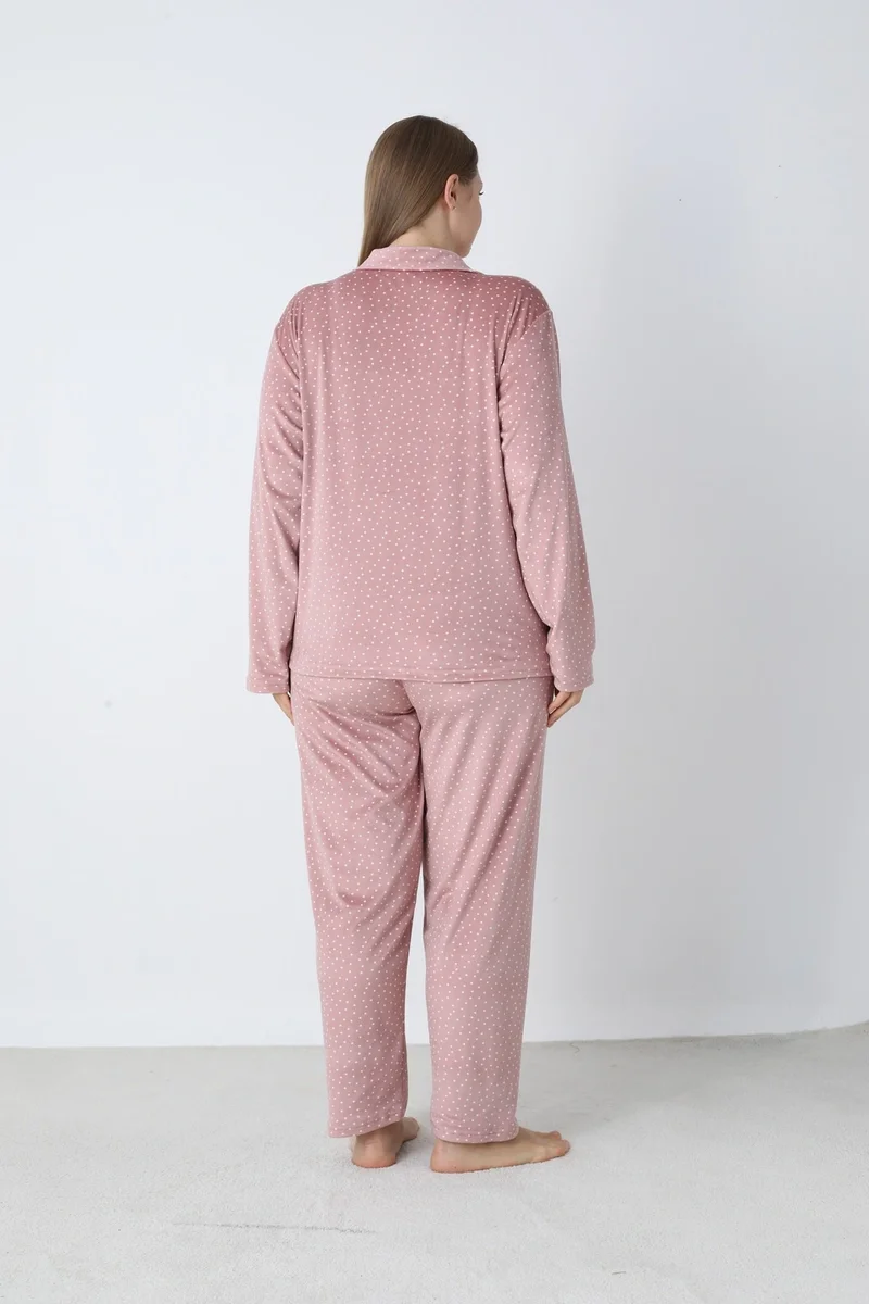 Estiva 25371 Gömlek Yaka Battal Kadife Pijama Takımı