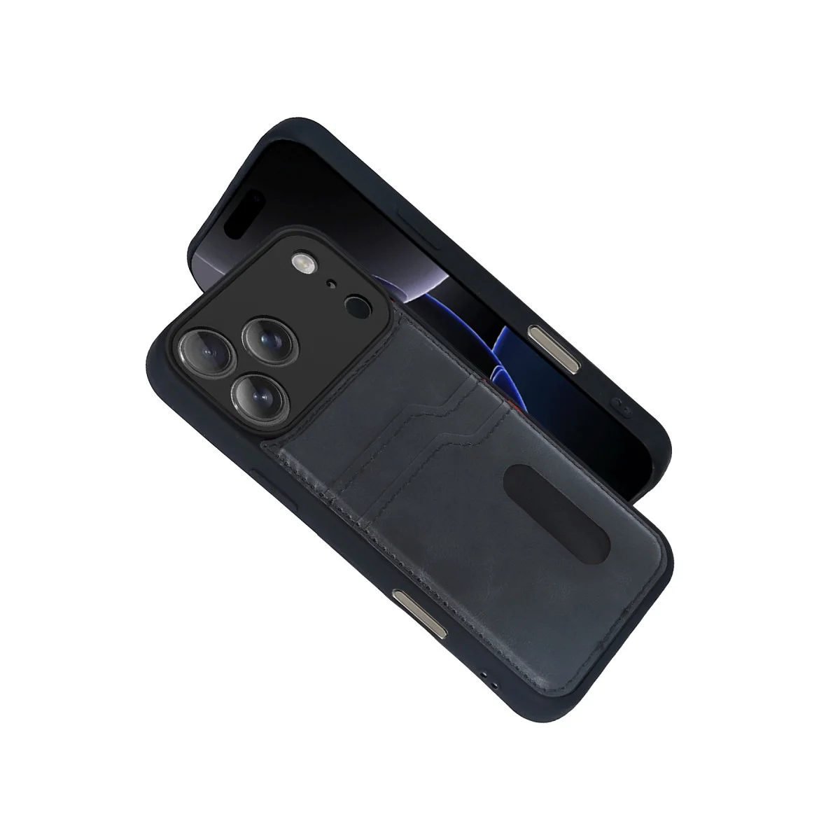 iPhone 17 Pro Sara Kartvizitli Deri Kılıf - Siyah