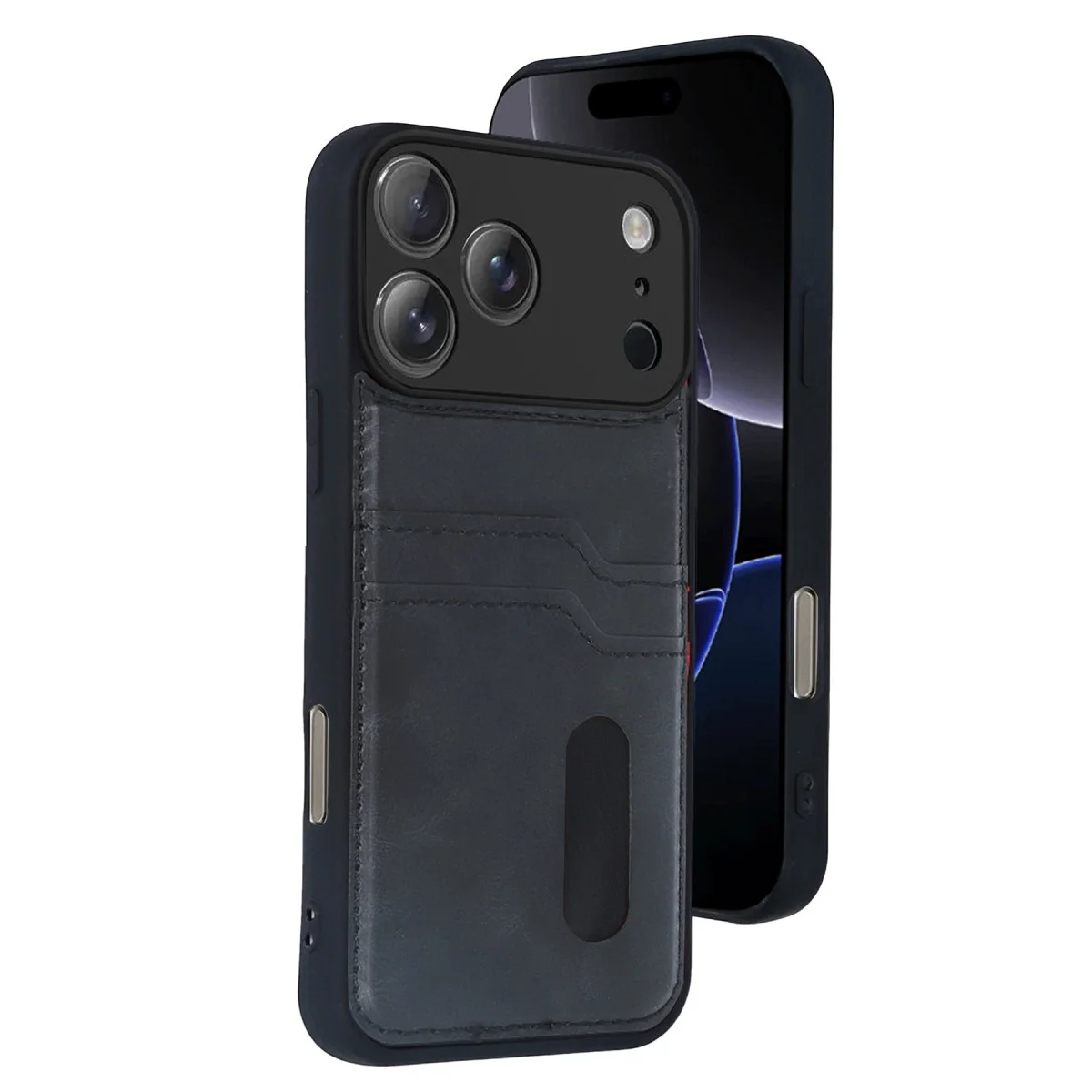 iPhone 17 Pro Max Sara Kartvizitli Deri Kılıf - Siyah