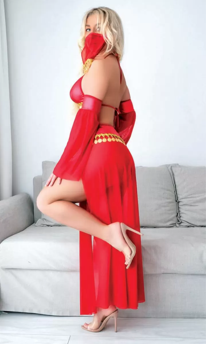 Kırmızı Peçeli Seksi Dansöz Kostümü
