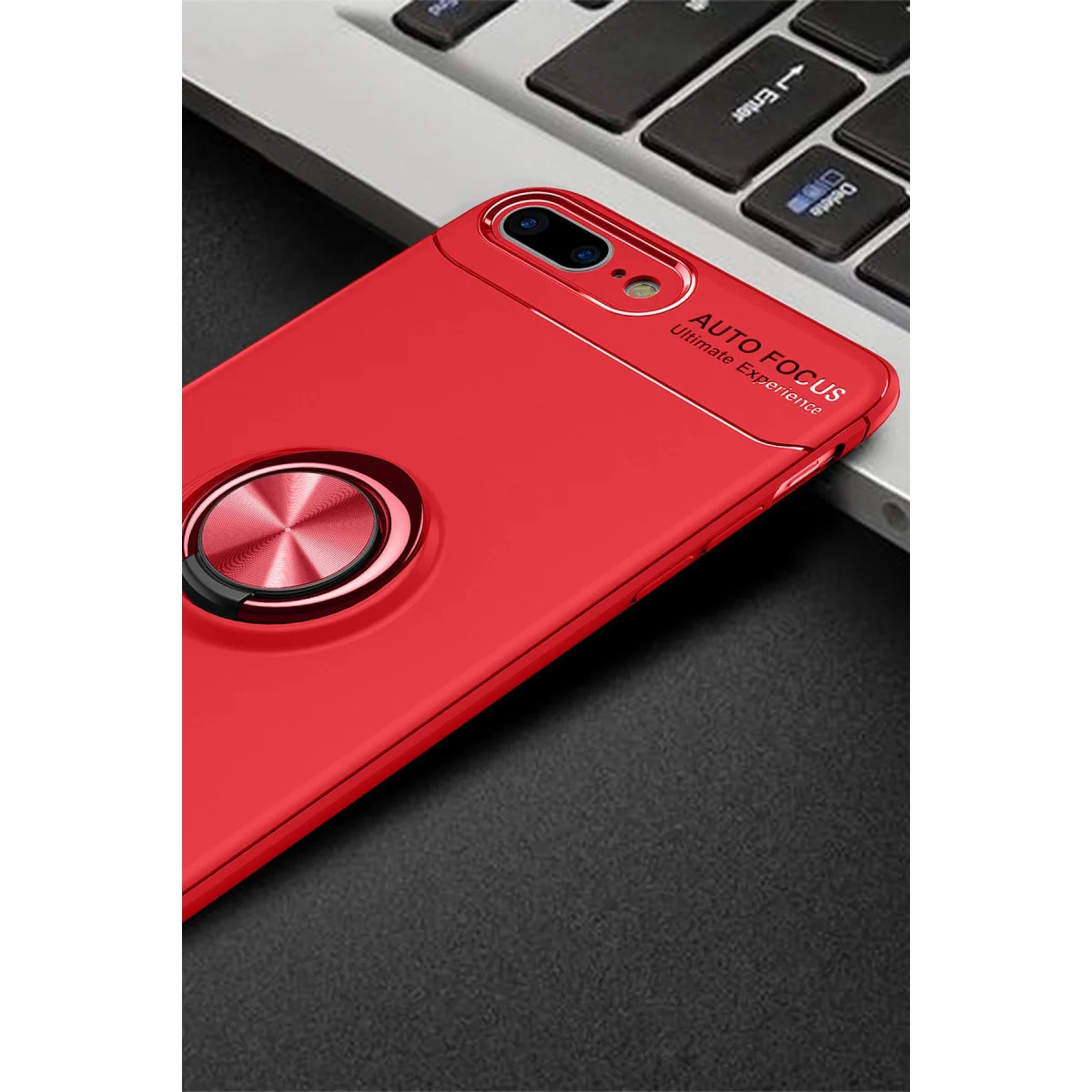iPhone 7 Plus Kılıf Range Yüzüklü Silikon - Kırmızı
