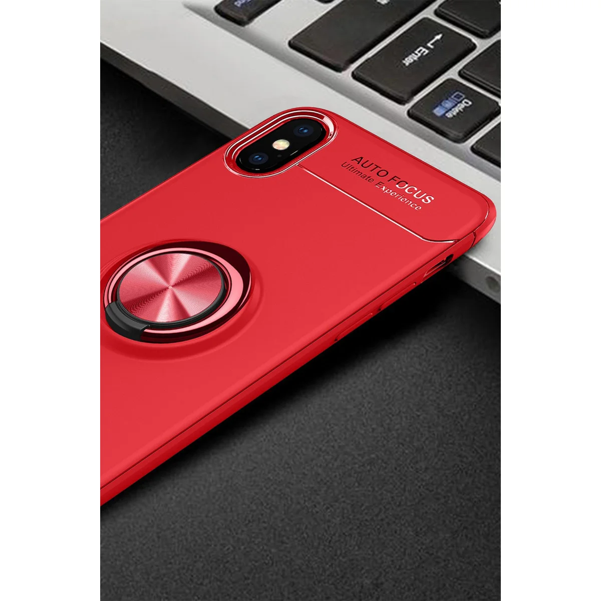iPhone XS Kılıf Range Yüzüklü Silikon - Kırmızı