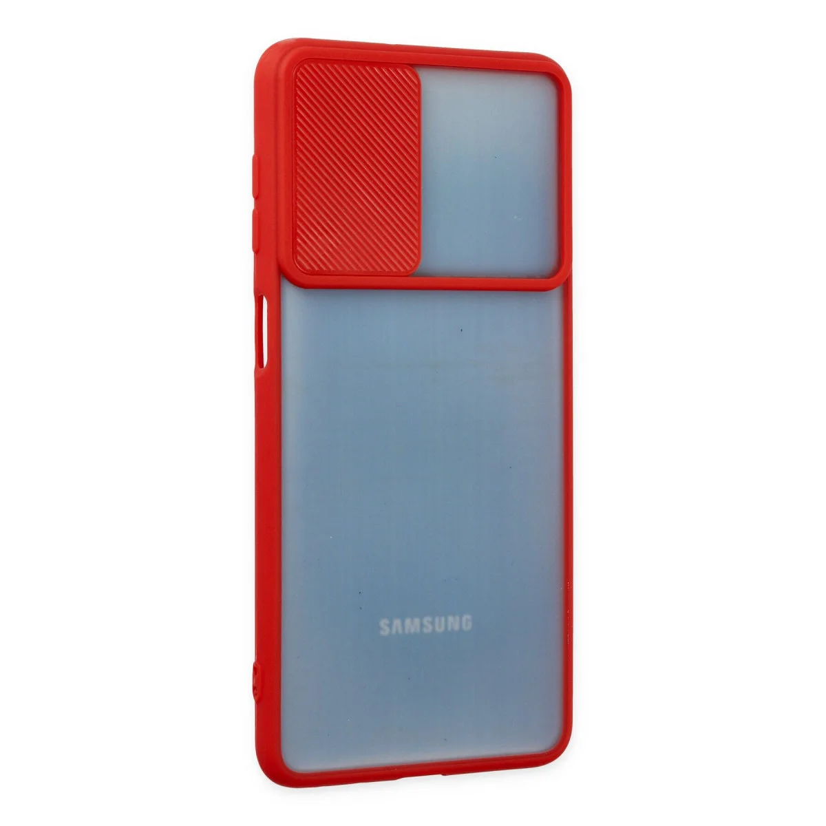 Galaxy M52 5G Kılıf Palm Buzlu Kamera Sürgülü Silikon - Kırmızı