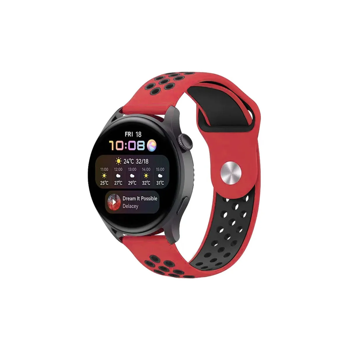 Watch 22mm Spor Delikli Kordon - Kırmızı-Siyah