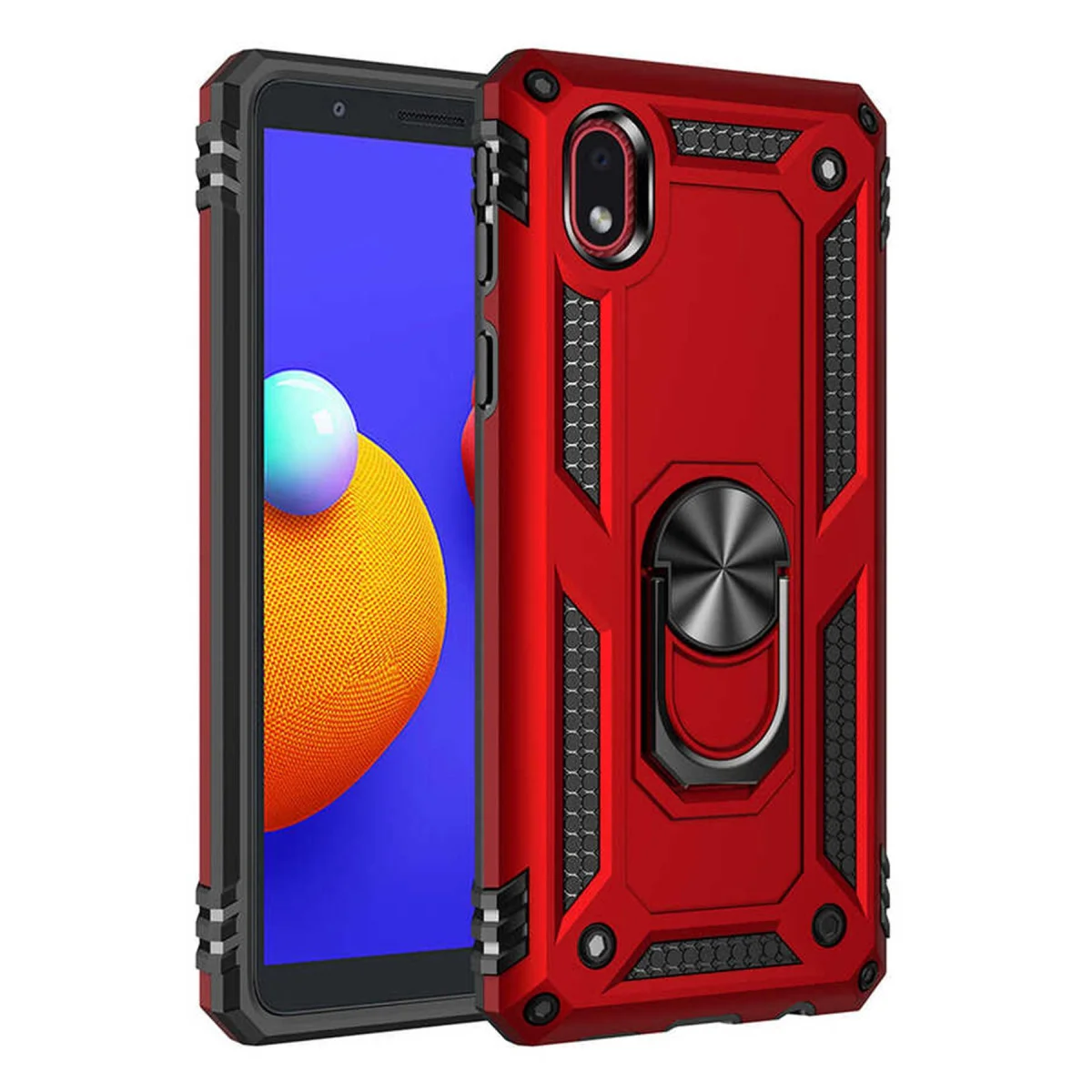 Galaxy A01 Core Kılıf Sofya Yüzüklü Silikon Kapak - Kırmızı