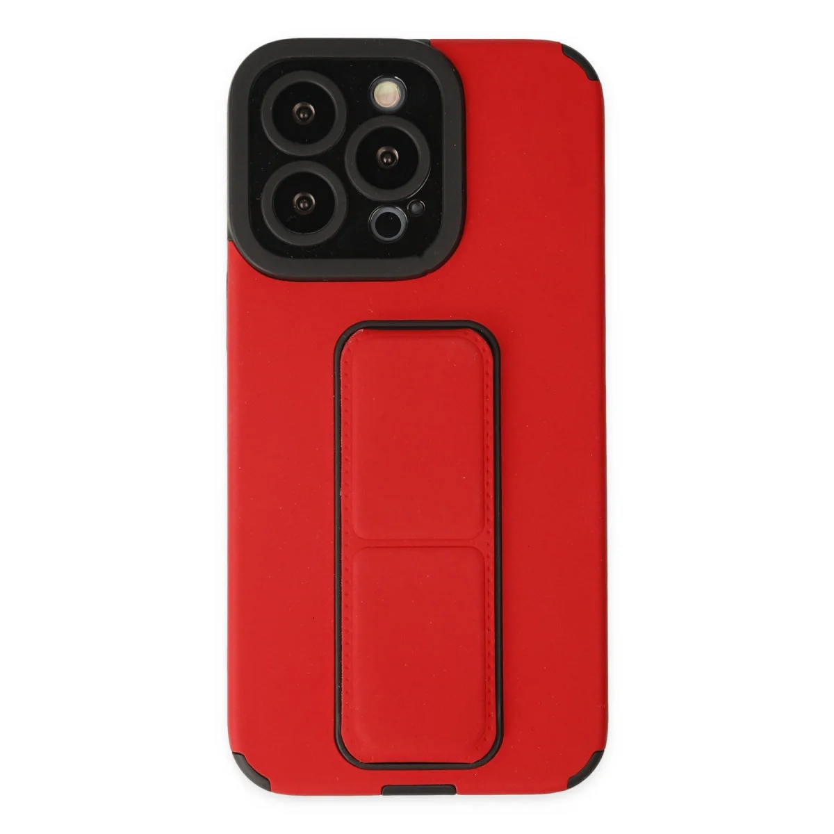 iPhone 13 Pro Kılıf Mega Standlı Silikon - Kırmızı