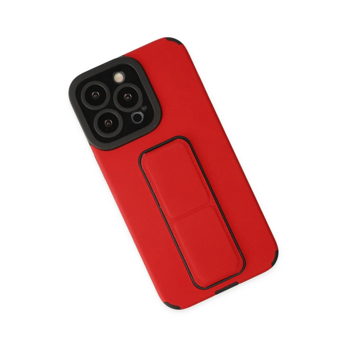 iPhone 13 Pro Kılıf Mega Standlı Silikon - Kırmızı