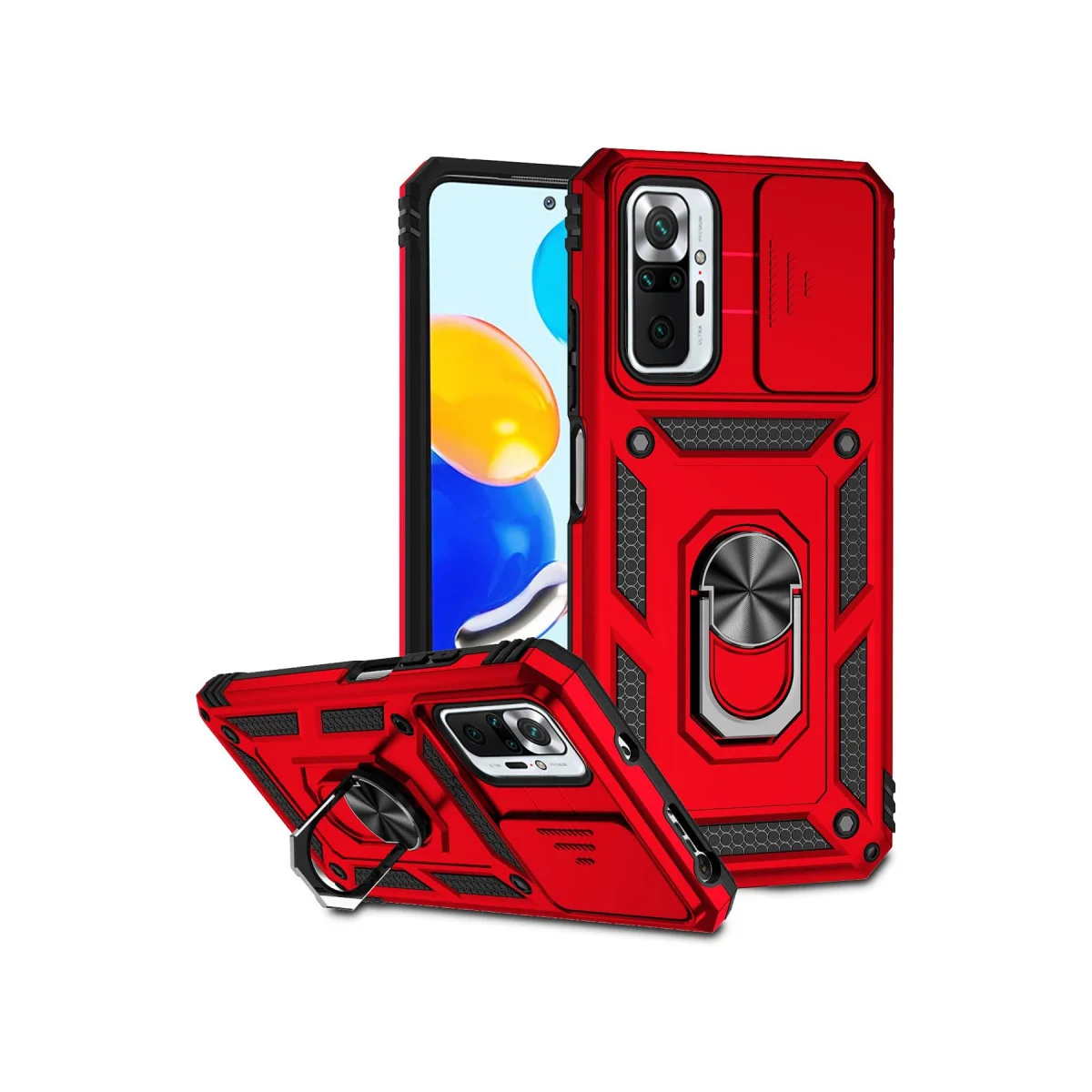 Redmi Note 10 Pro Kılıf Pars Lens Yüzüklü Silikon - Kırmızı