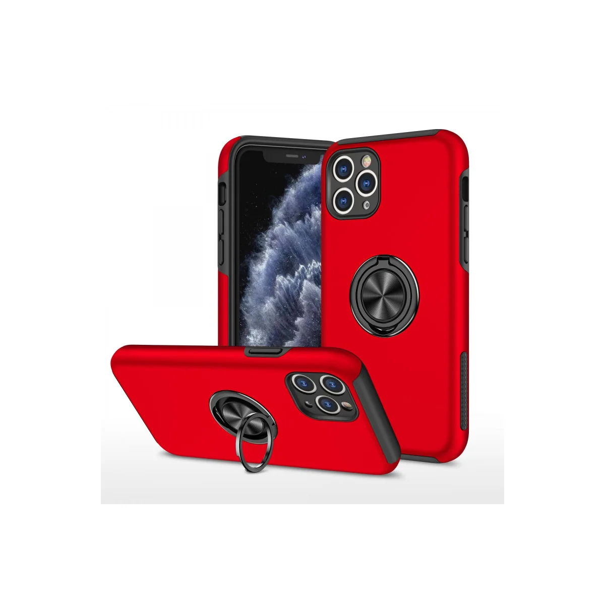 iPhone 11 Pro Max Kılıf Elit Yüzüklü Kapak - Kırmızı