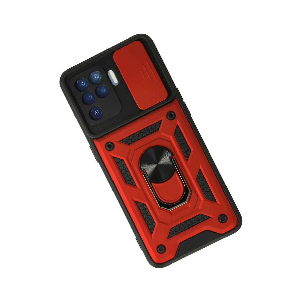 Reno 5 Lite Kılıf Pars Lens Yüzüklü Silikon - Kırmızı