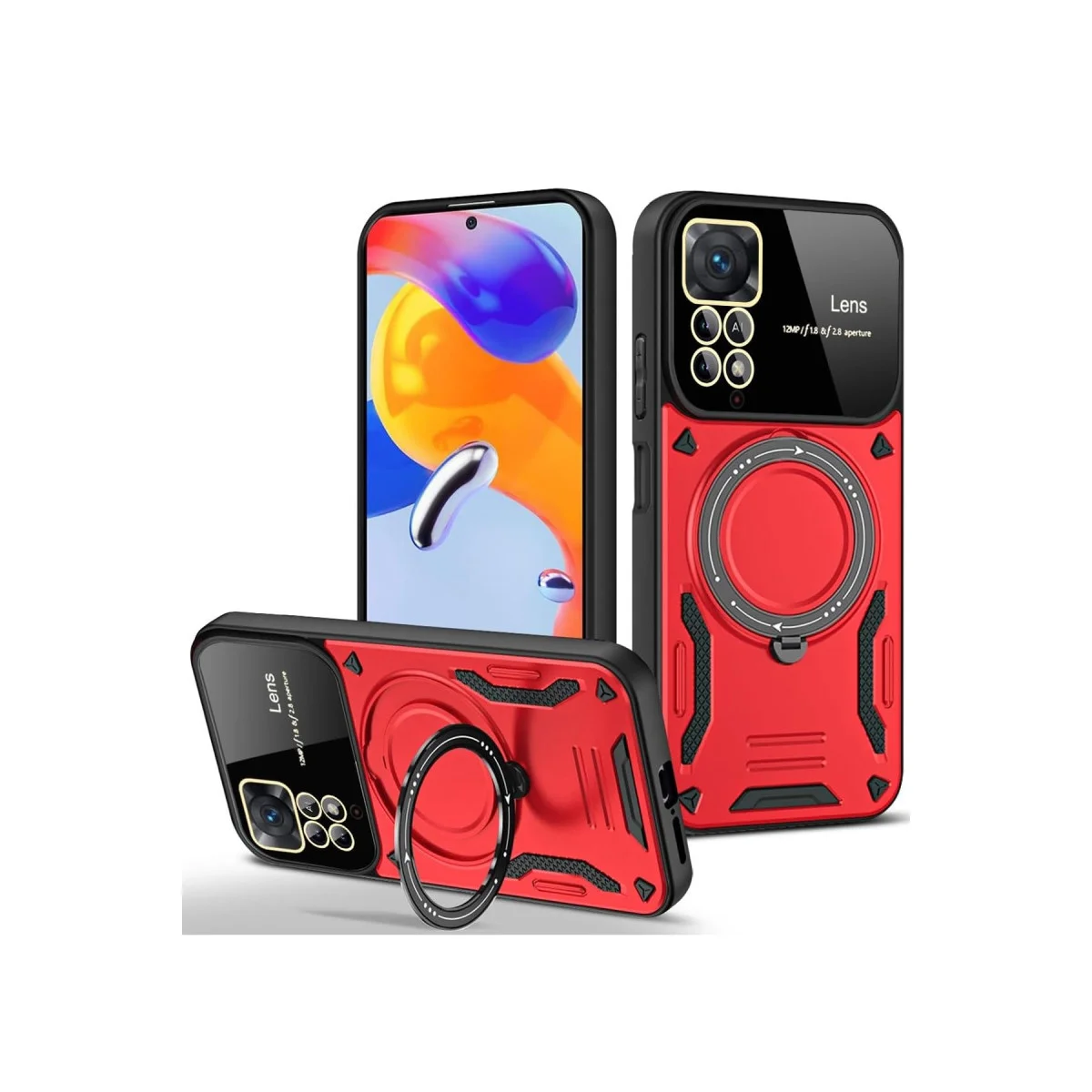 Redmi Note 11 Pro Kılıf Joy Lens Standlı Kapak - Kırmızı