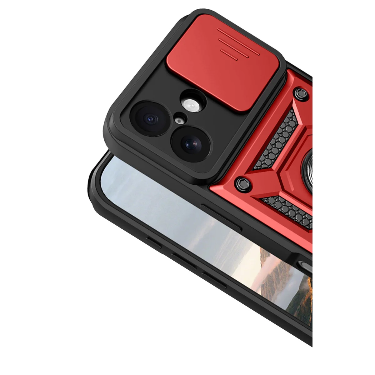 iPhone 17 Pars Lens Yüzüklü Silikon - Kırmızı