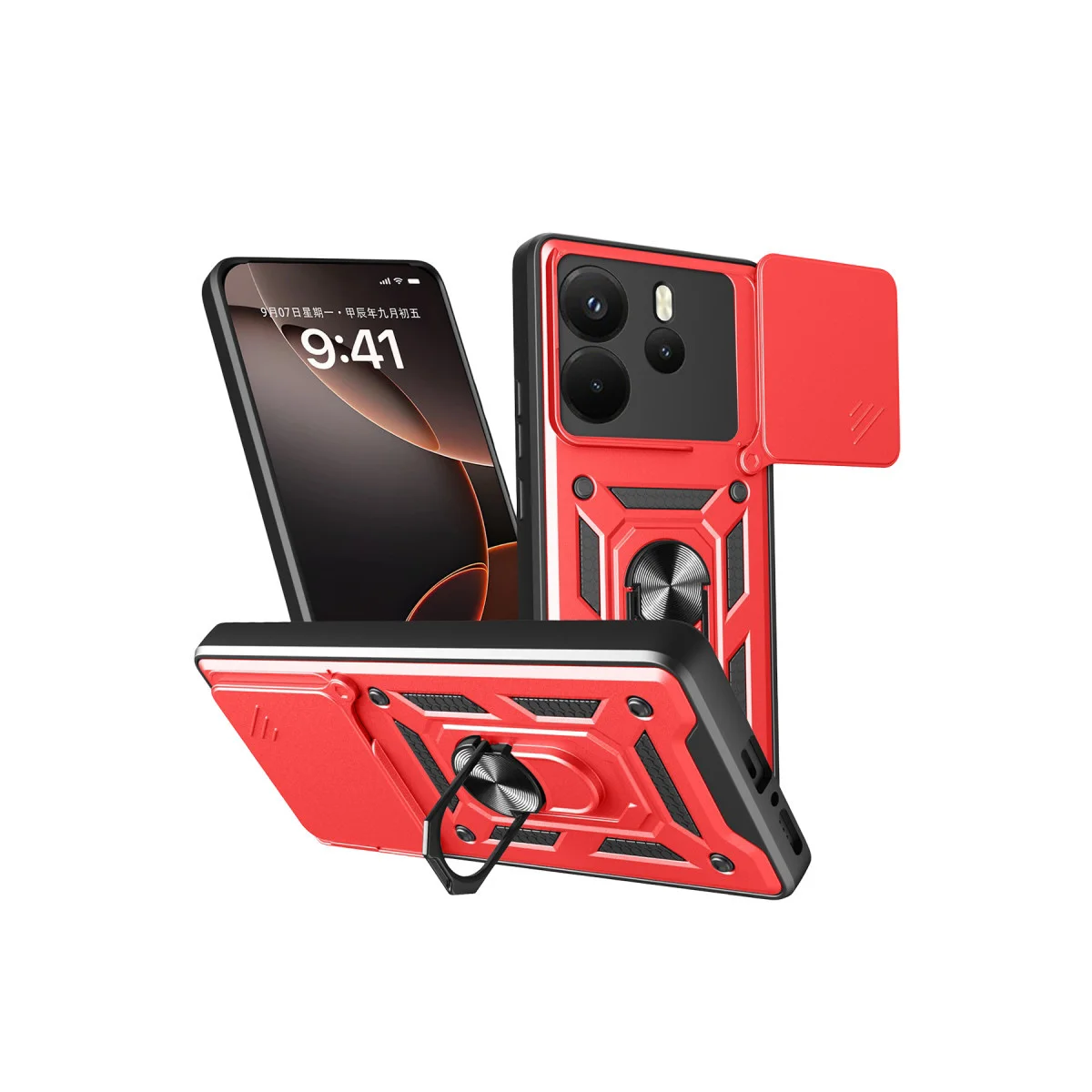 Redmi Note 14 4G Pars Lens Yüzüklü Silikon - Kırmızı
