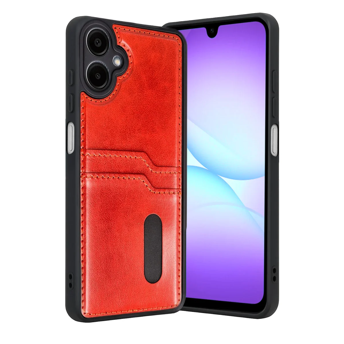 Galaxy A07 4G Sara Kartvizitli Deri Kılıf - Kırmızı