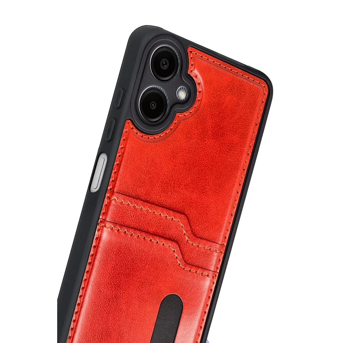 Galaxy A07 4G Sara Kartvizitli Deri Kılıf - Kırmızı