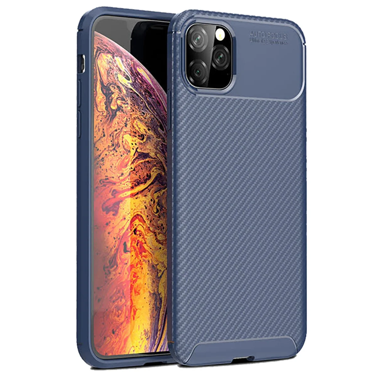 iPhone 11 Pro Max Kılıf Auto Focus Karbon Kapak - Lacivert
