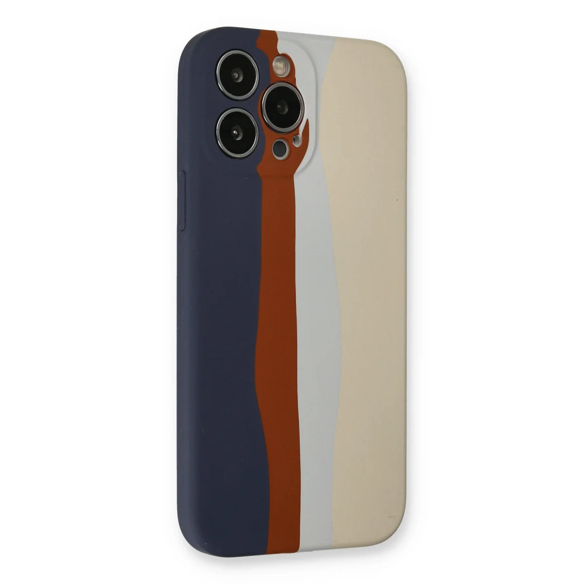 iPhone 13 Pro Kılıf Ebruli Lansman Silikon - Lacivert-Krem