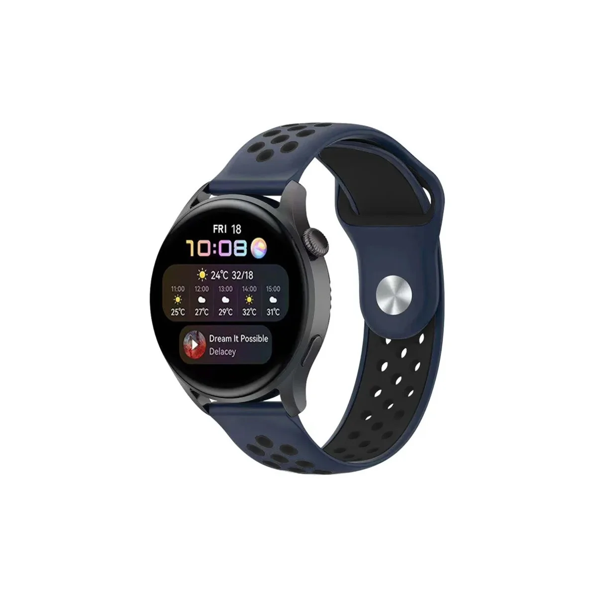 Watch 20mm Spor Delikli Kordon - Lacivert-Siyah