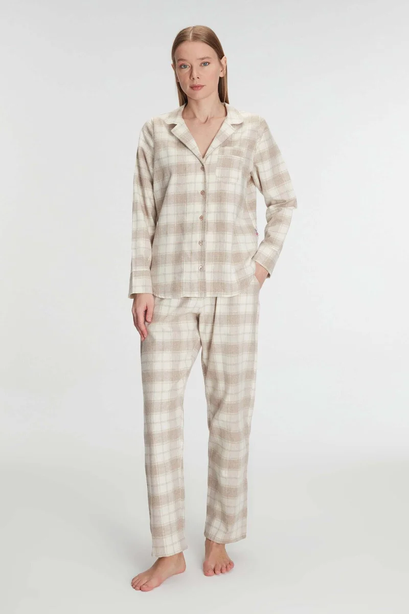 Pamuklu Uzun Kol Gömlek Pantolon Pijama Takımı