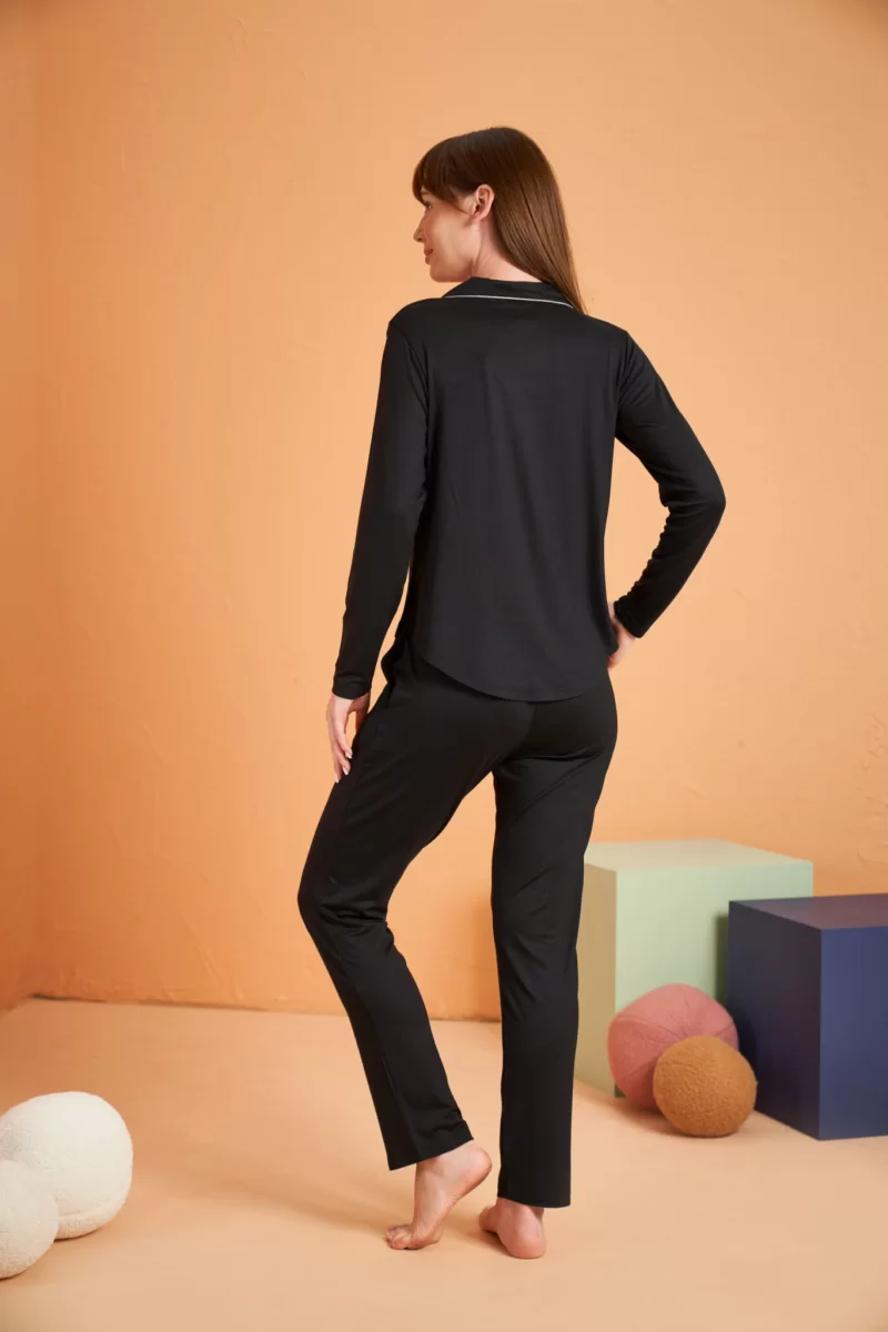 PJS 28049 Kadın Uzun Kol Önü Düğmeli Pijama Takım
