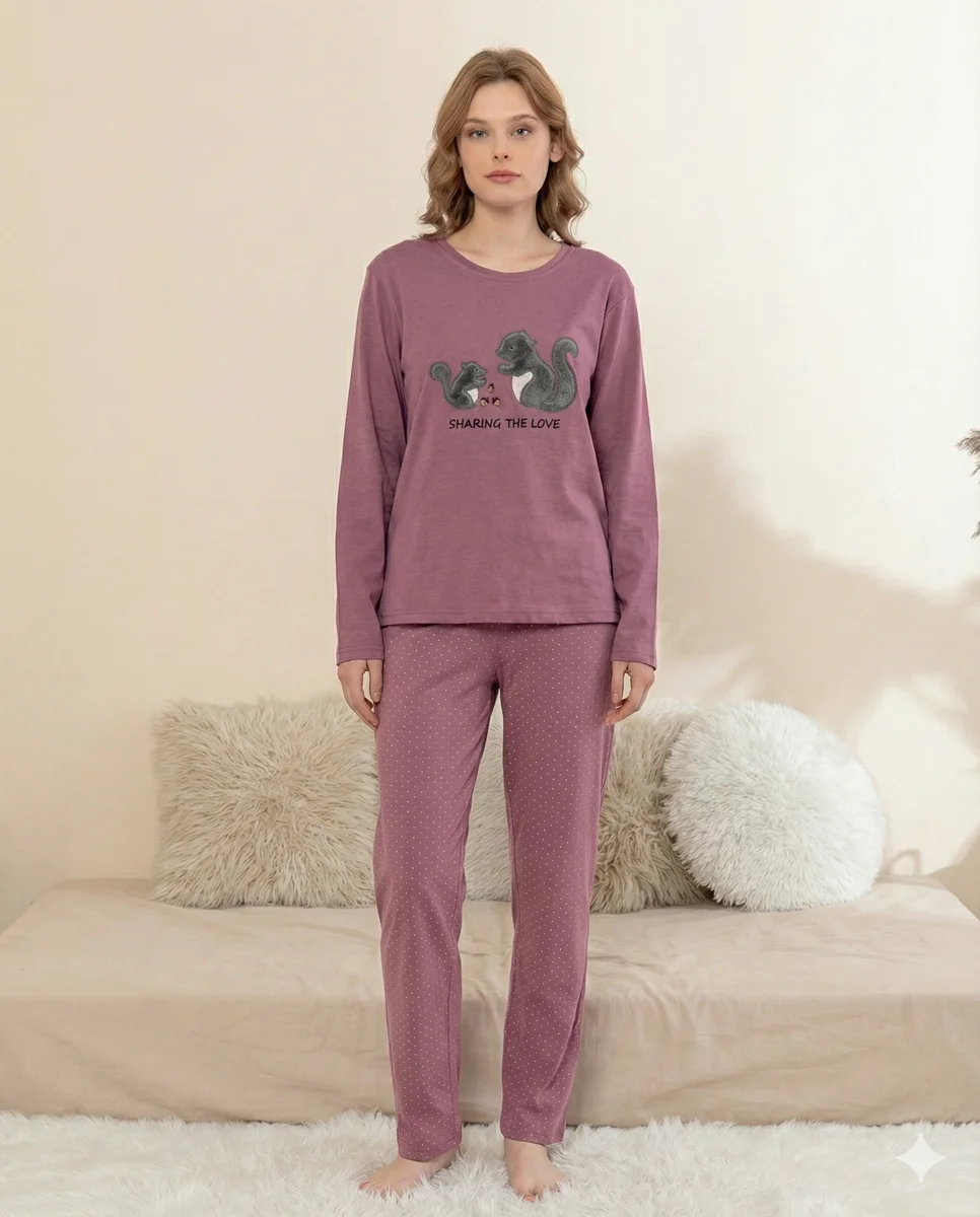 Boyraz 0364 Kadın Penye Uzun Kol Pijama Takımı