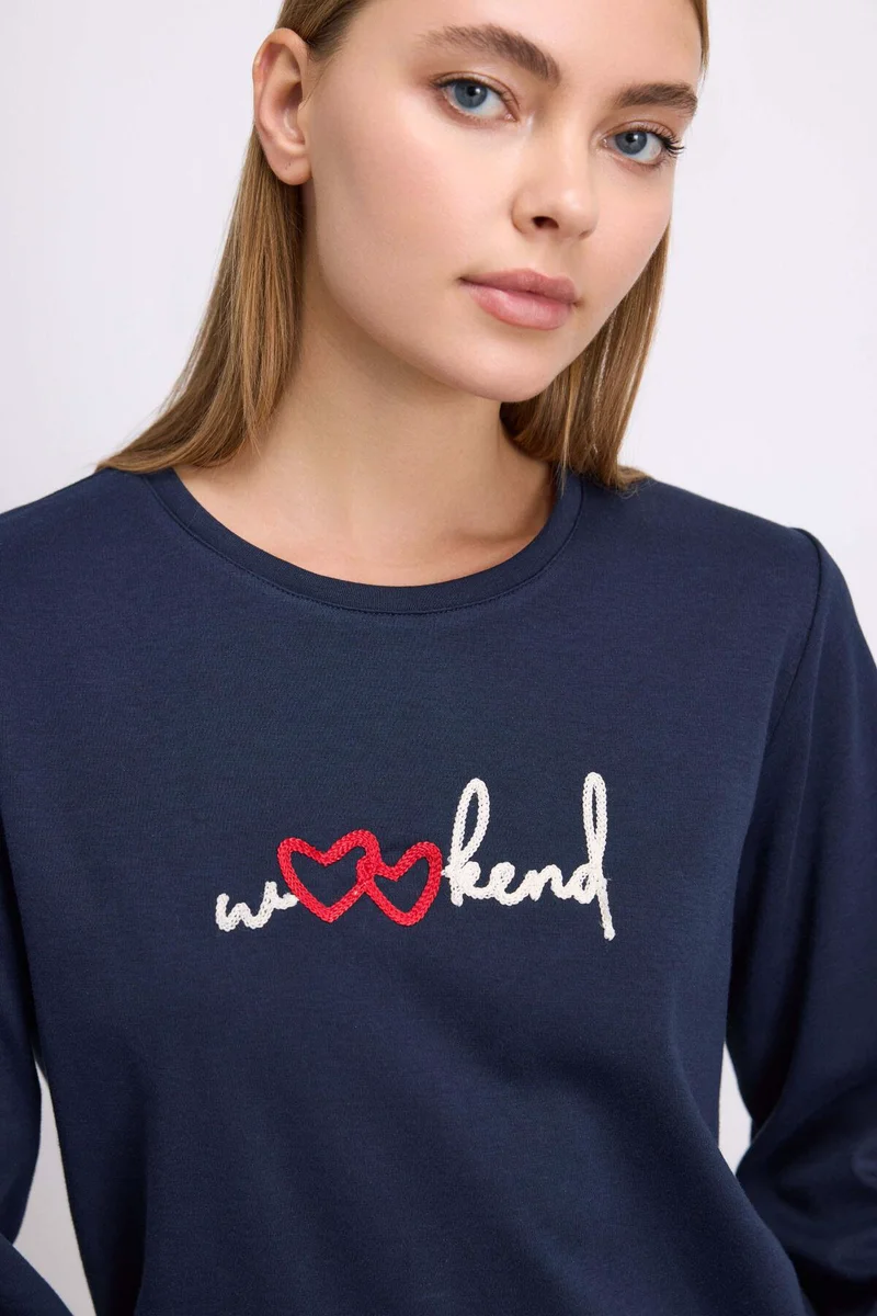 Rahat ve Şık %100 Pamuklu Uzun Kol Sweatshirt ve Ekose Pantolon Pijama Takımı