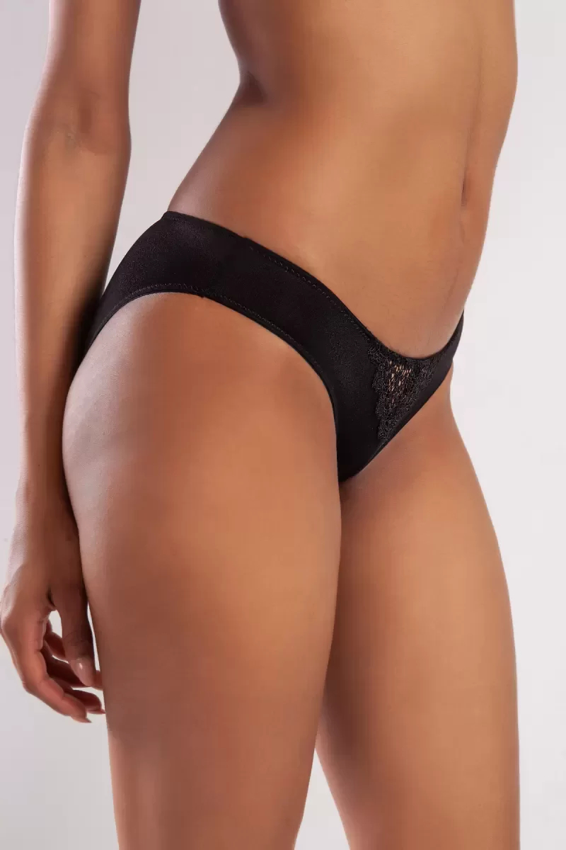 Golshan Garland Mini Slip, Kadın Güpürlü Siyah Külot