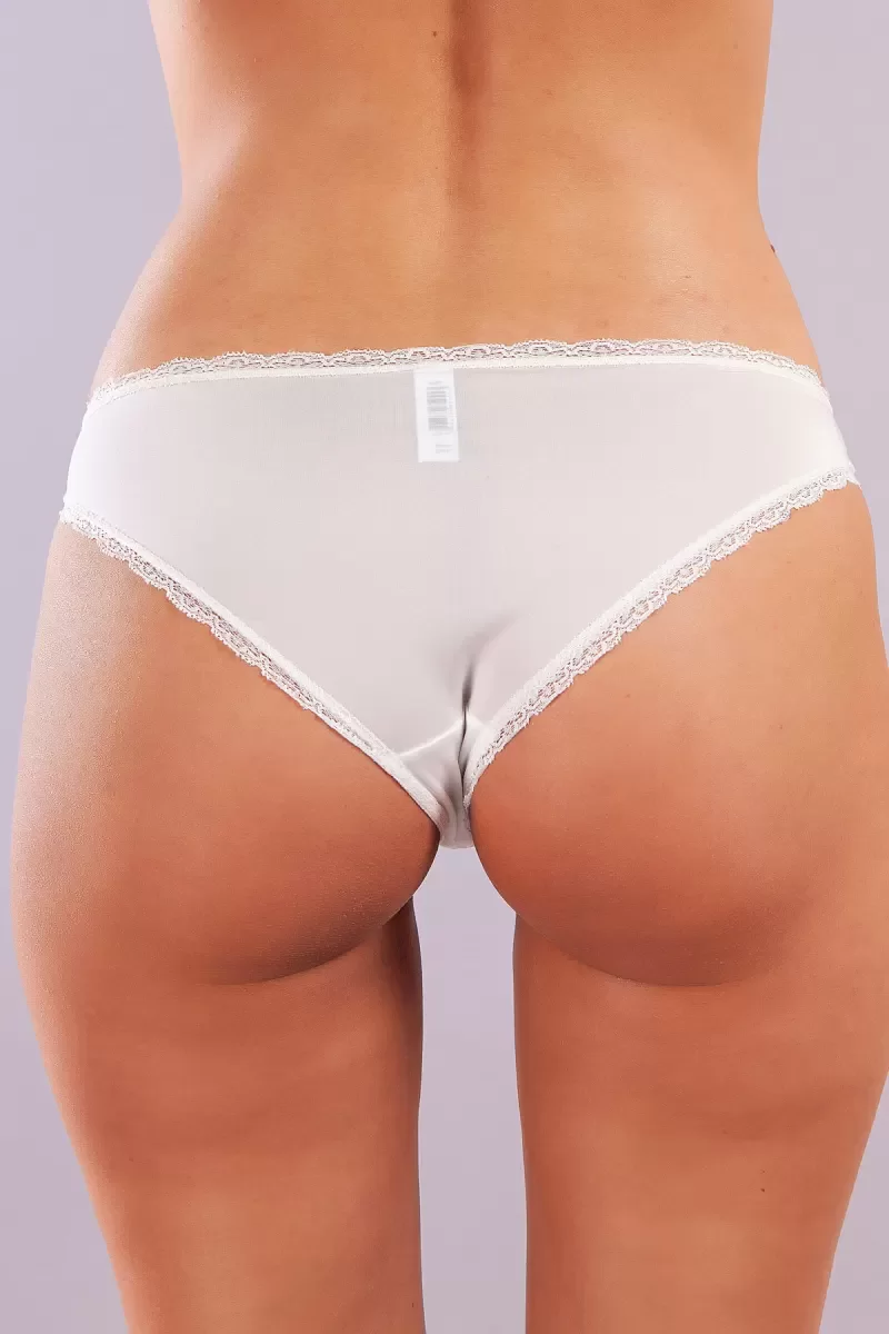 Golshan Glorin Mini Slip, Kadın Dantel Kenarlı Micro Ekru Külot