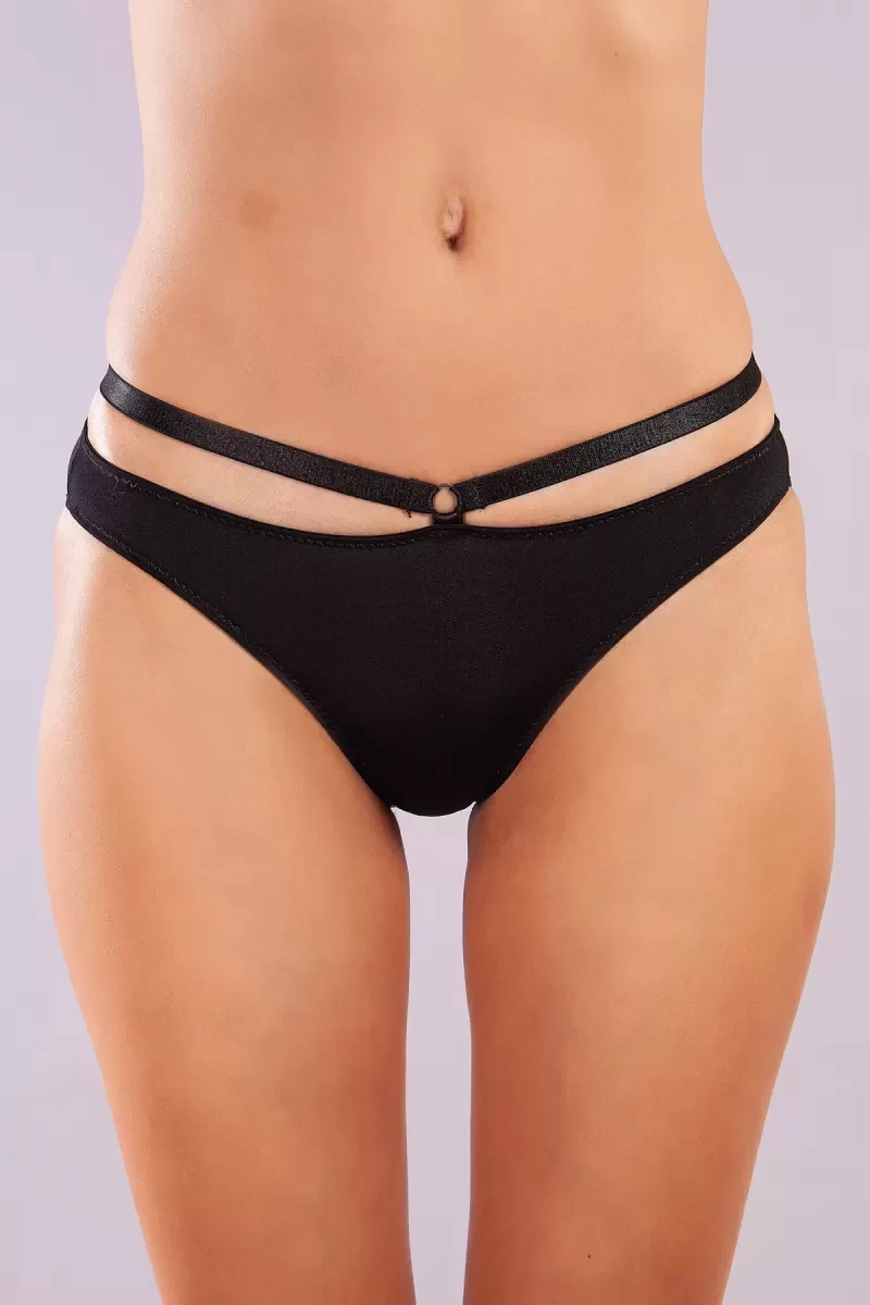 Golshan Gorbus Mini Slip, Kadın Micro Bel Şeritli Siyah Renkli Külot