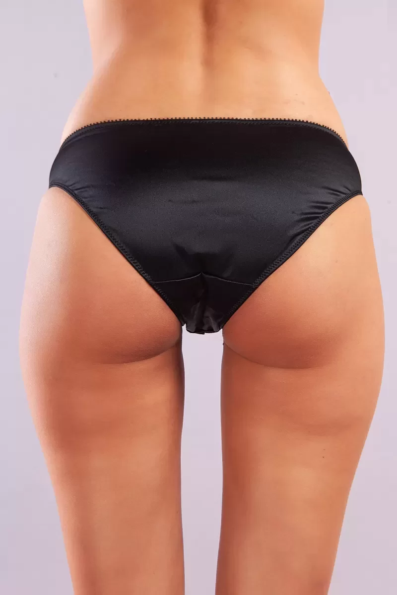 Golshan Giselle Mini Slip, Kadın Güpürlü Saten Siyah Külot