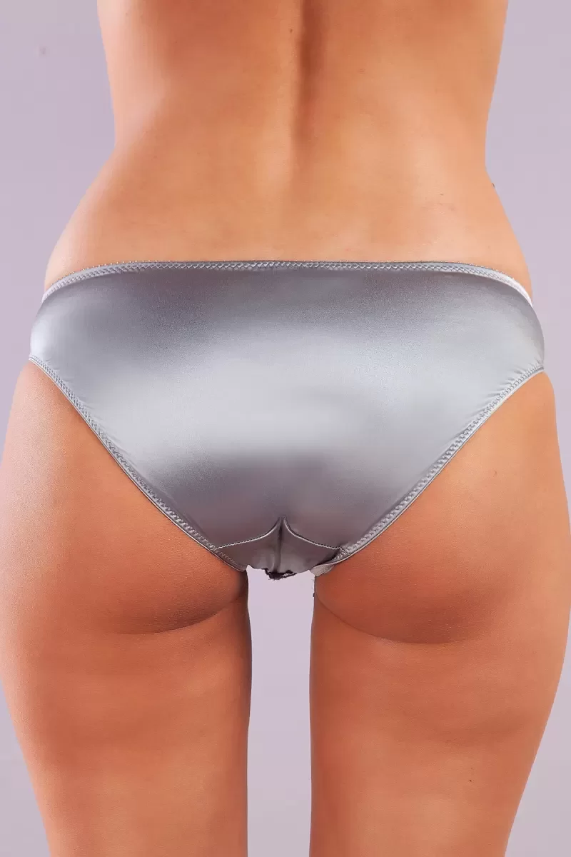 Golshan Giselle Mini Slip, Kadın Güpürlü Saten Gri Külot