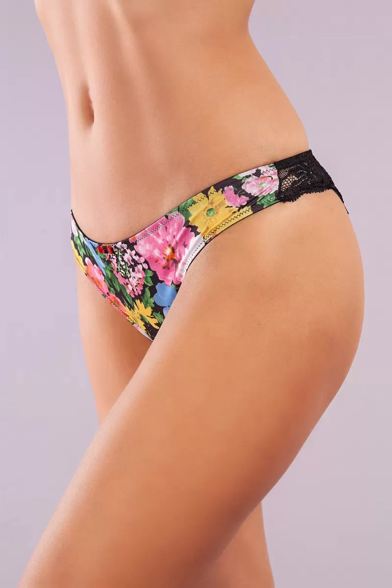 Golshan Garden Brazillian Slip, Kadın Dantelli Çiçek Baskılı Brezilyan Külot
