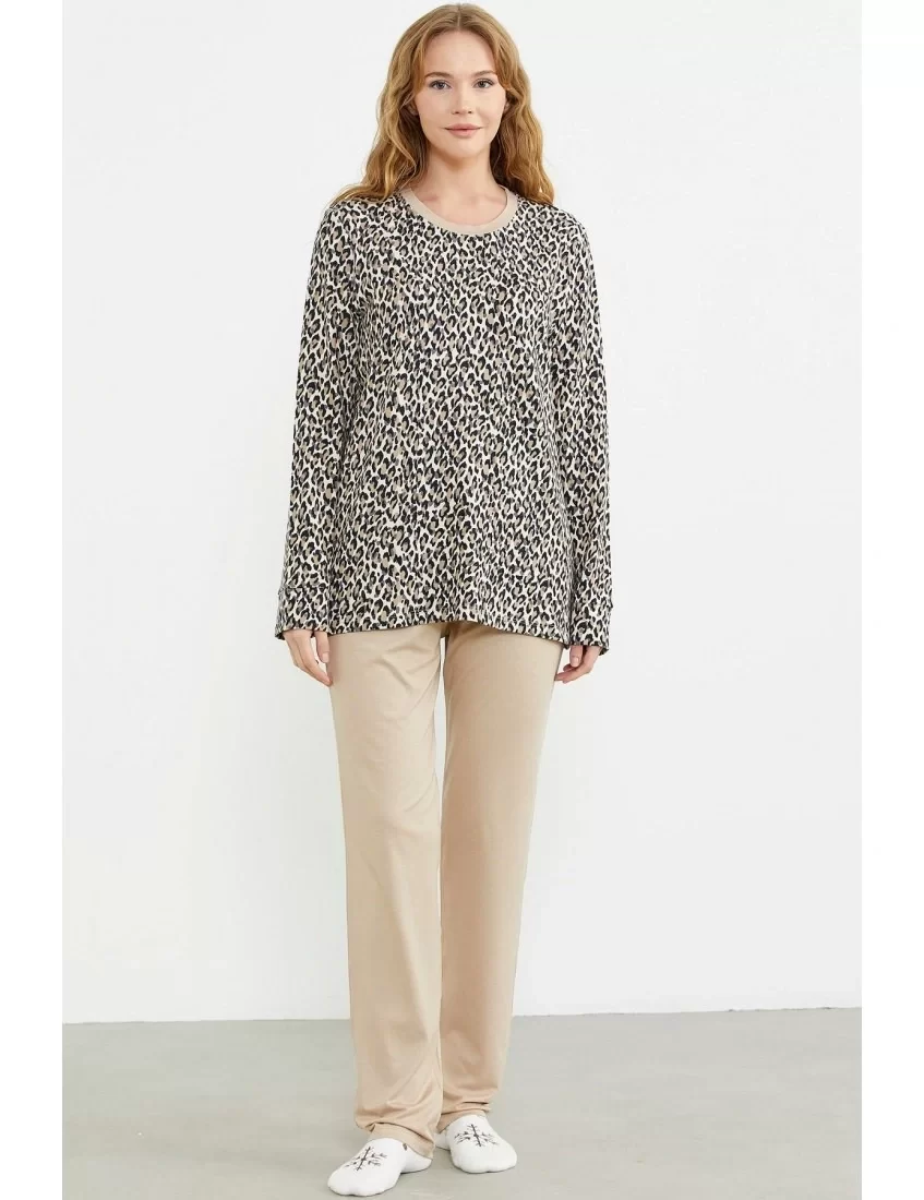 Sementa 76413 Rahat Kalıp Leopar Kombinli Pijama Takım