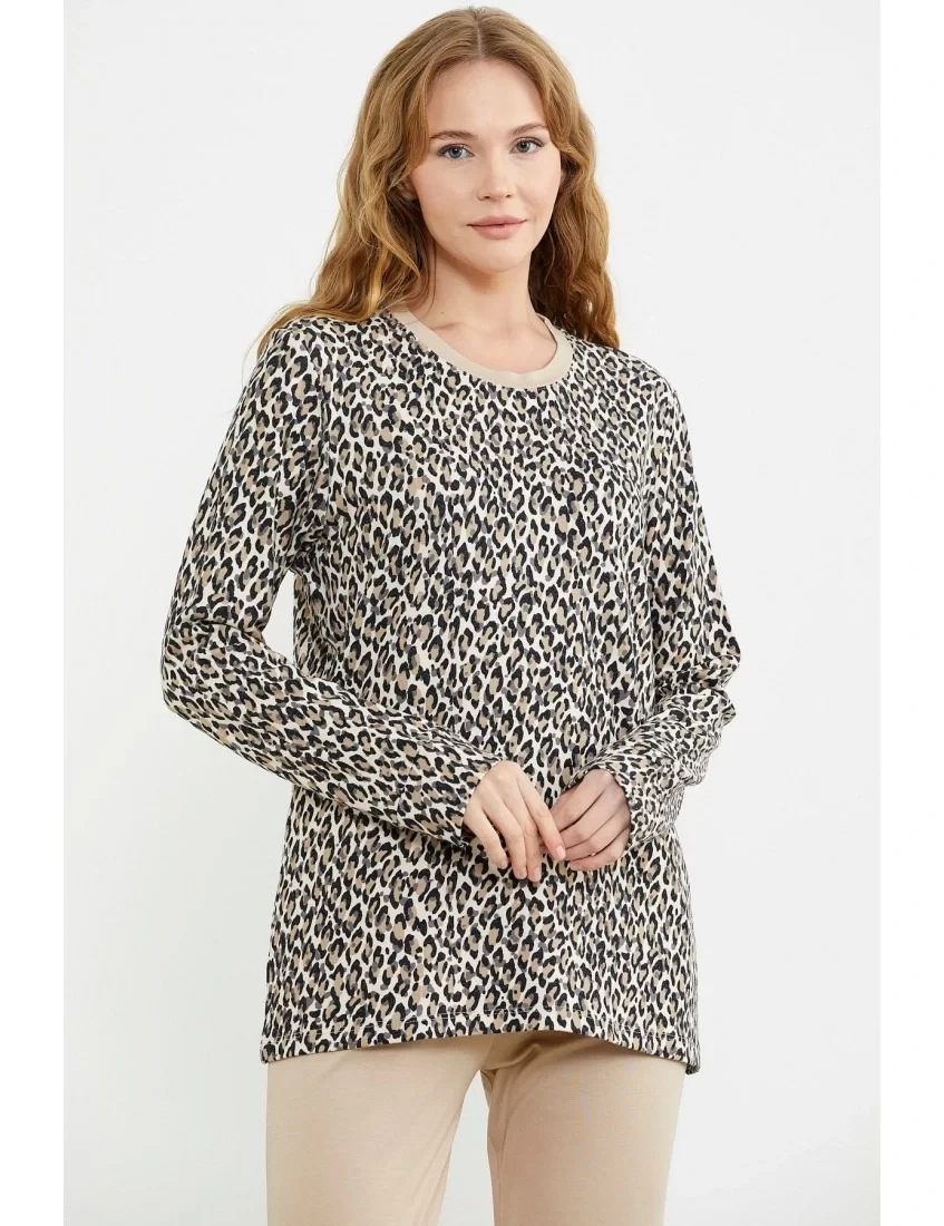 Sementa 76413 Rahat Kalıp Leopar Kombinli Pijama Takım