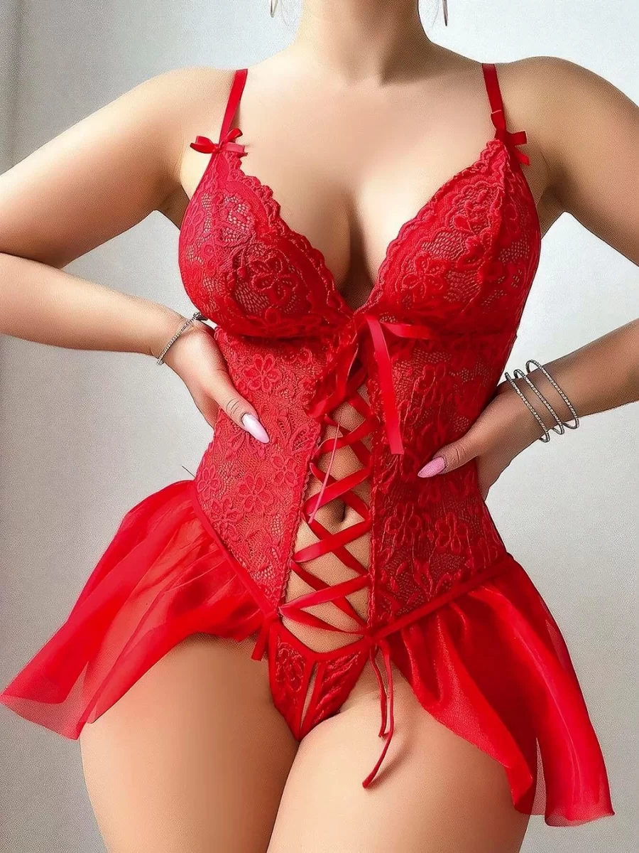 Freshness 3670 Dantel Detaylı Önü Dekolteli Fantezi Babydoll
