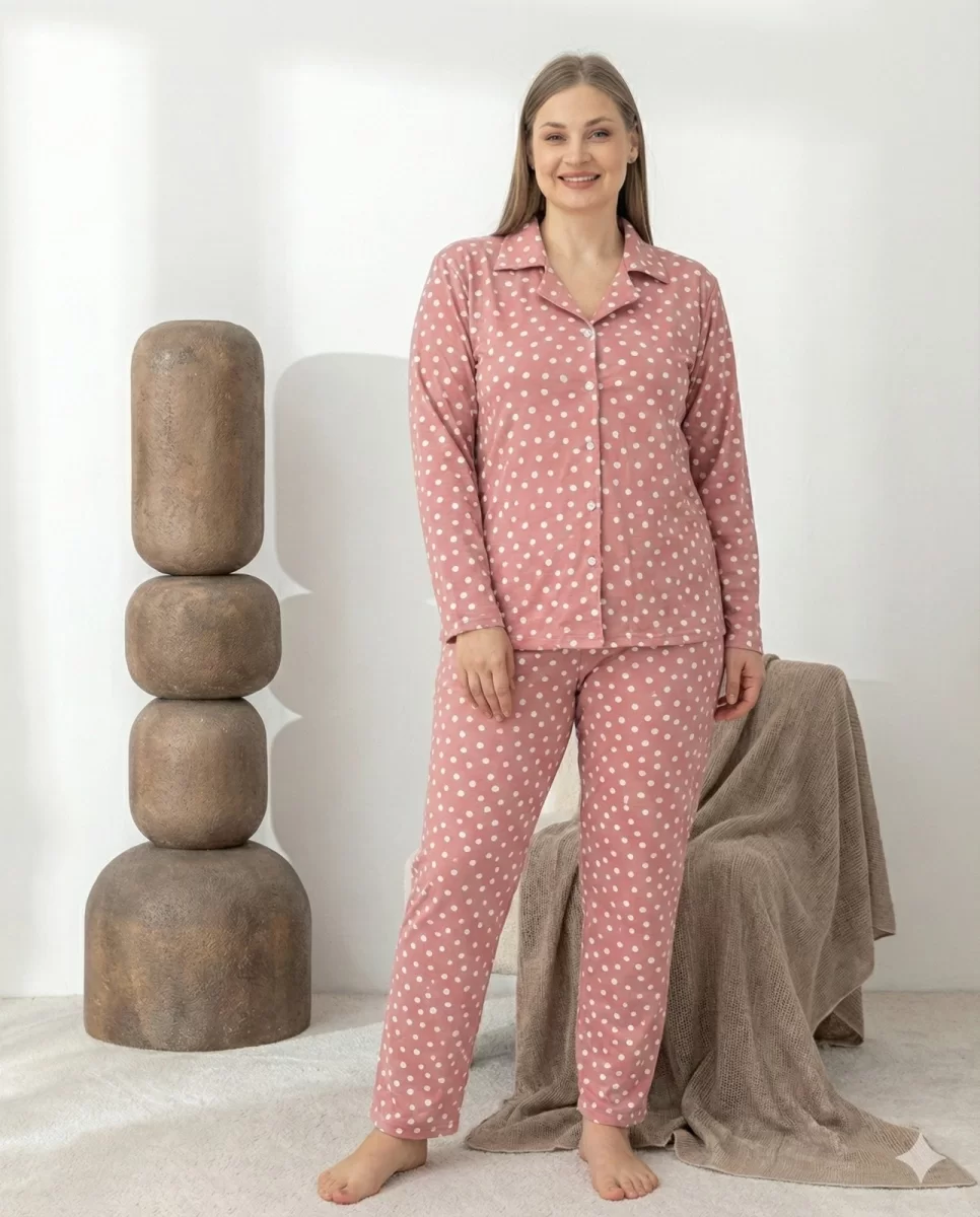 Boyraz 0501 Kadın Süet Battal Uzun Kol Pijama Takımı
