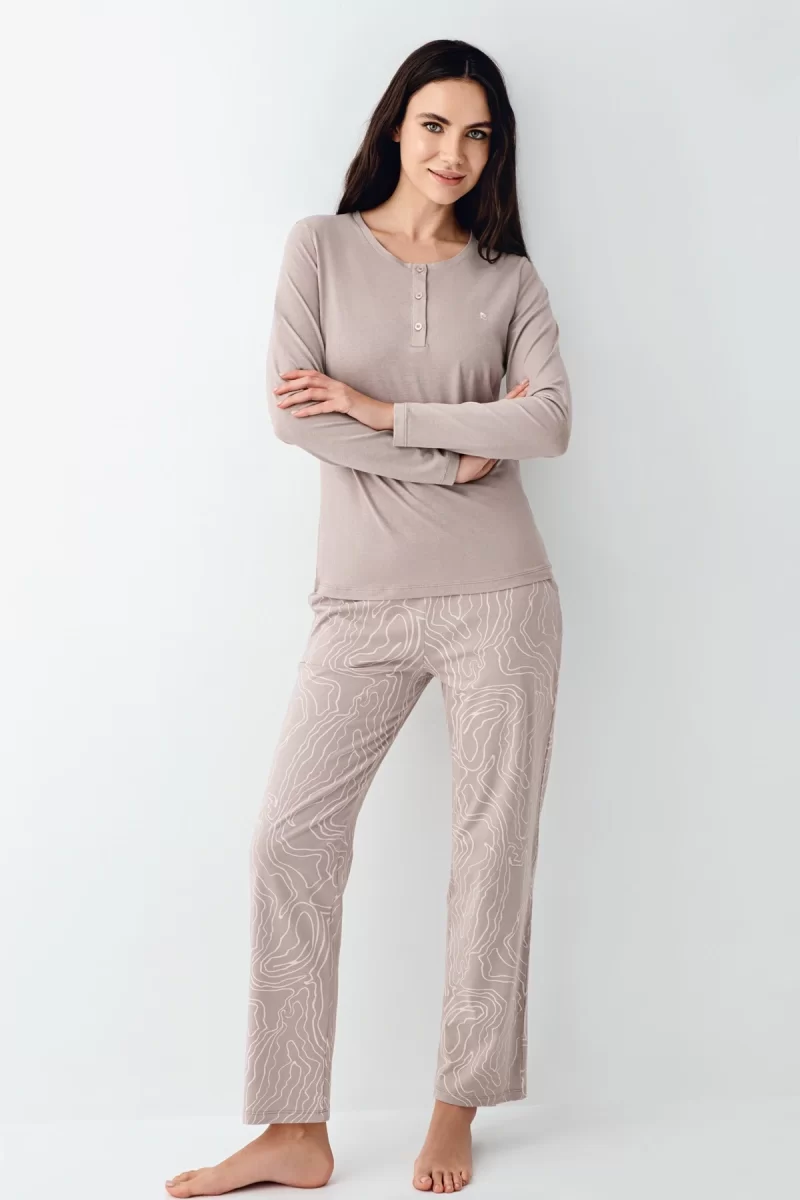 Pierre Cardin 9097-X Kadın Battal Uzun Kol Pijama Takım