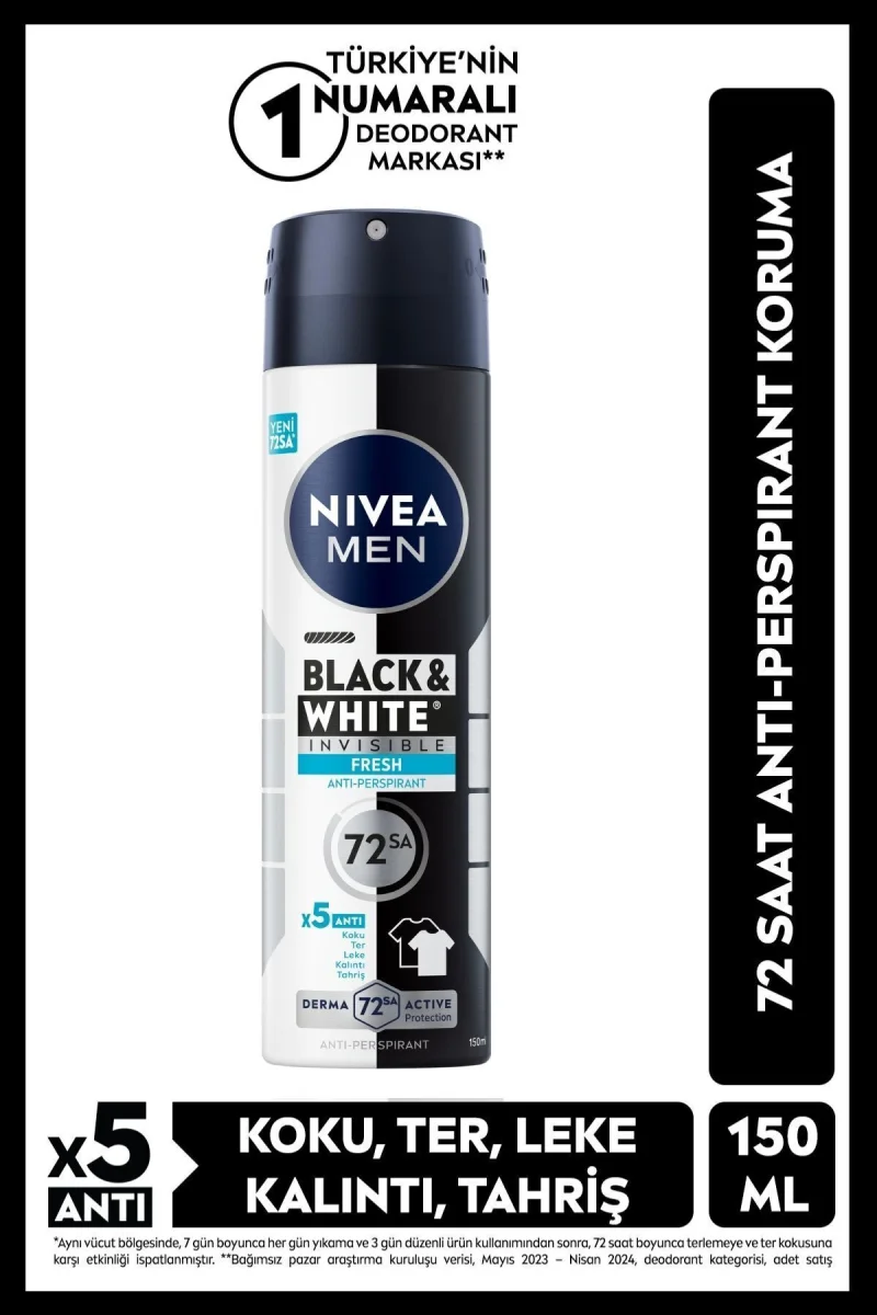 Deodorant Sprey & Invisible Black White Fresh Erkek 150 Ml