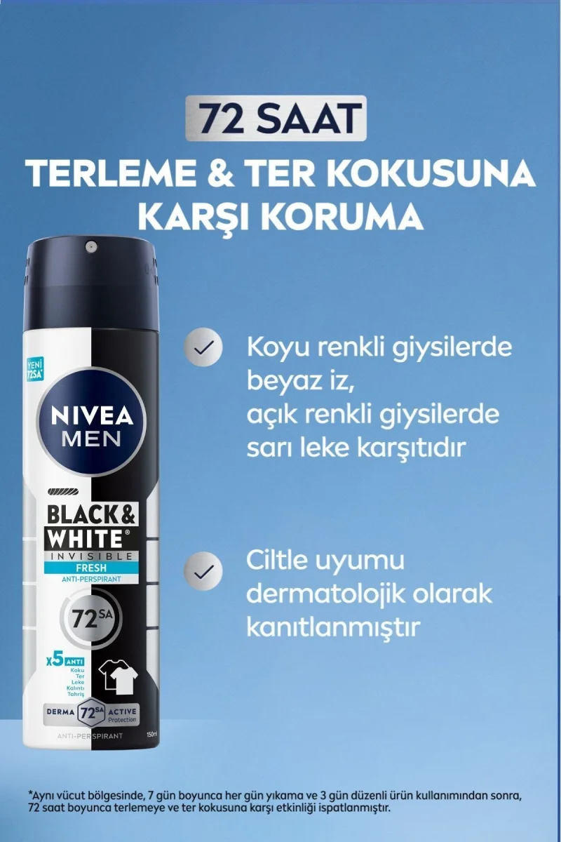 Deodorant Sprey & Invisible Black White Fresh Erkek 150 Ml