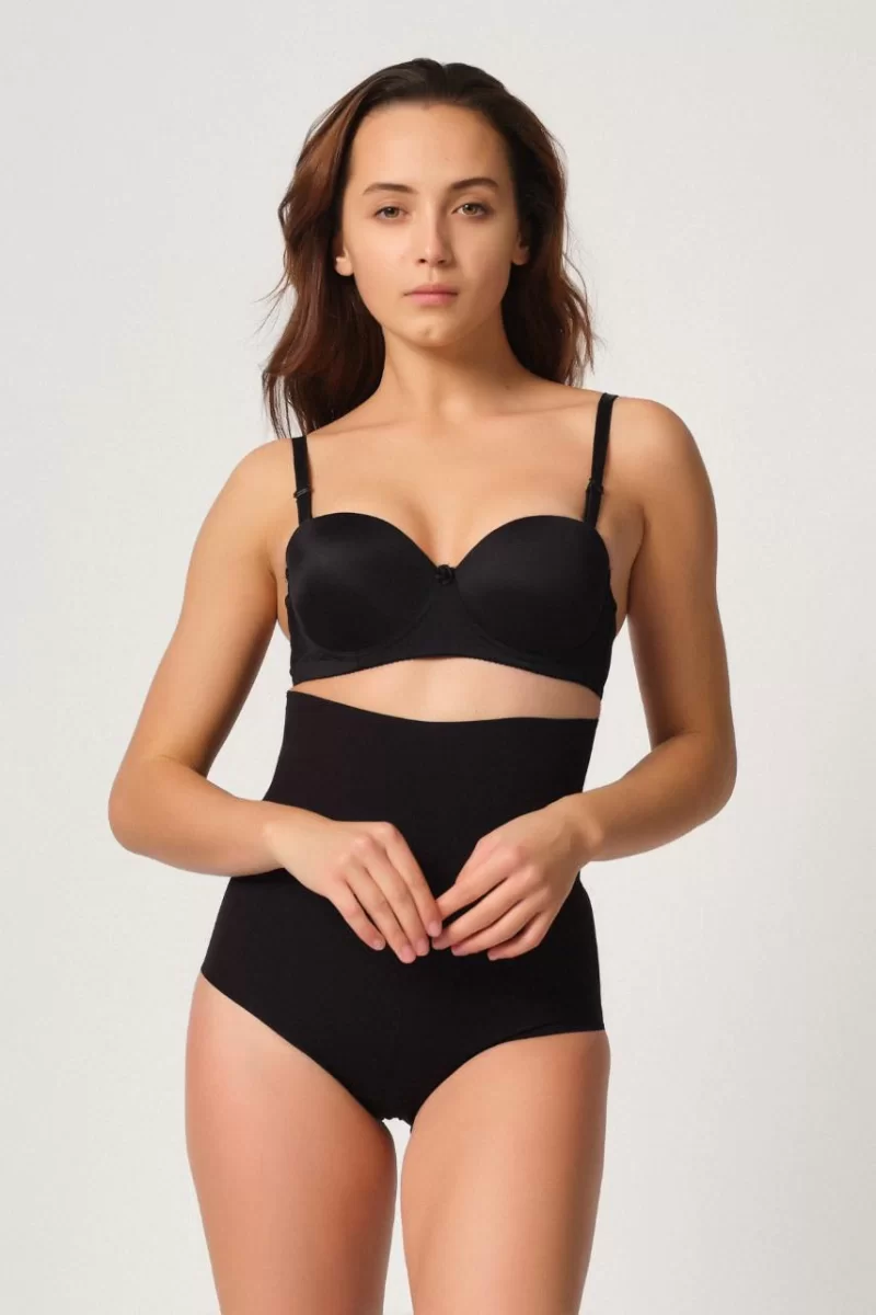 Siyah  2708 Lazer Yüksek Bel Kesim Slip Hayalet Korse