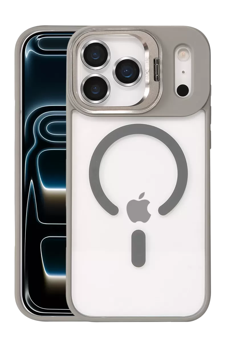 iPhone 17 Pro Remim Lensli Magsafe Standlı Kapak - Titan Gri