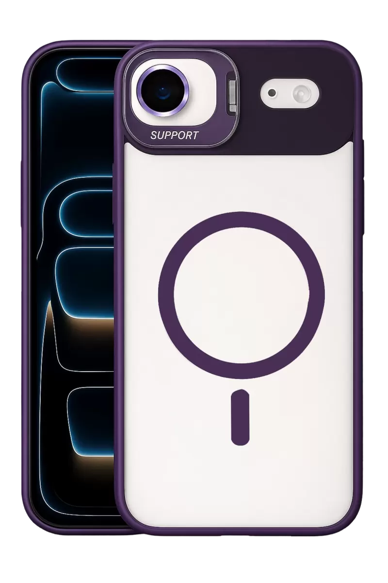 iPhone 17 Air Remim Lensli Magsafe Standlı Kapak - Derin Mor
